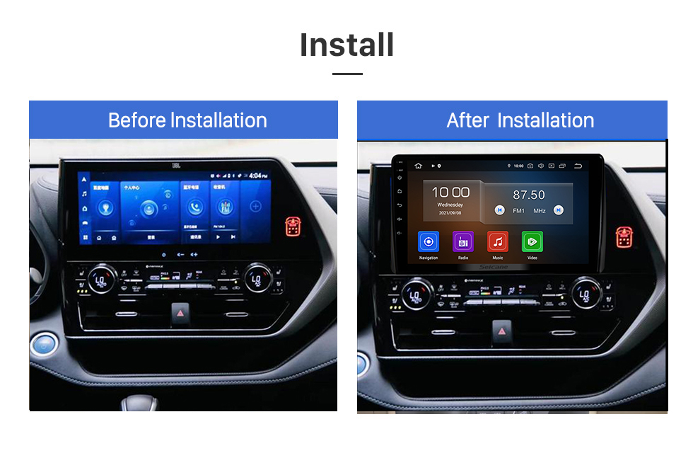 Seicane Carplay OEM 10,1 polegadas Android 13.0 para 2021 TOYOTA HIGHLANDER Sistema de navegação GPS com tela sensível ao toque HD Suporte a Bluetooth OBD2 DVR TPMS