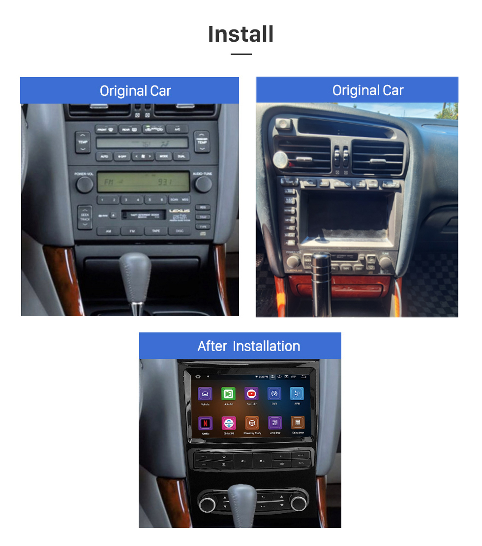 Seicane OEM 9 inch Android 13.0 for 1995-2006 LEXUS IS200 IS300 GS300/Toyota Altezza Radio GPS Navigation System With HD Touchscreen Bluetooth support Carplay OBD2 DVR TPMS
