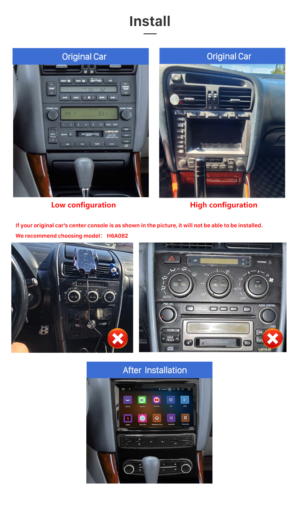 Seicane OEM 9 pulgadas Android 13.0 para 1995-2006 LEXUS IS200 IS300 GS300 / Toyota Altezza Radio Sistema de navegación GPS con pantalla táctil HD Soporte Bluetooth Carplay OBD2 DVR TPMS