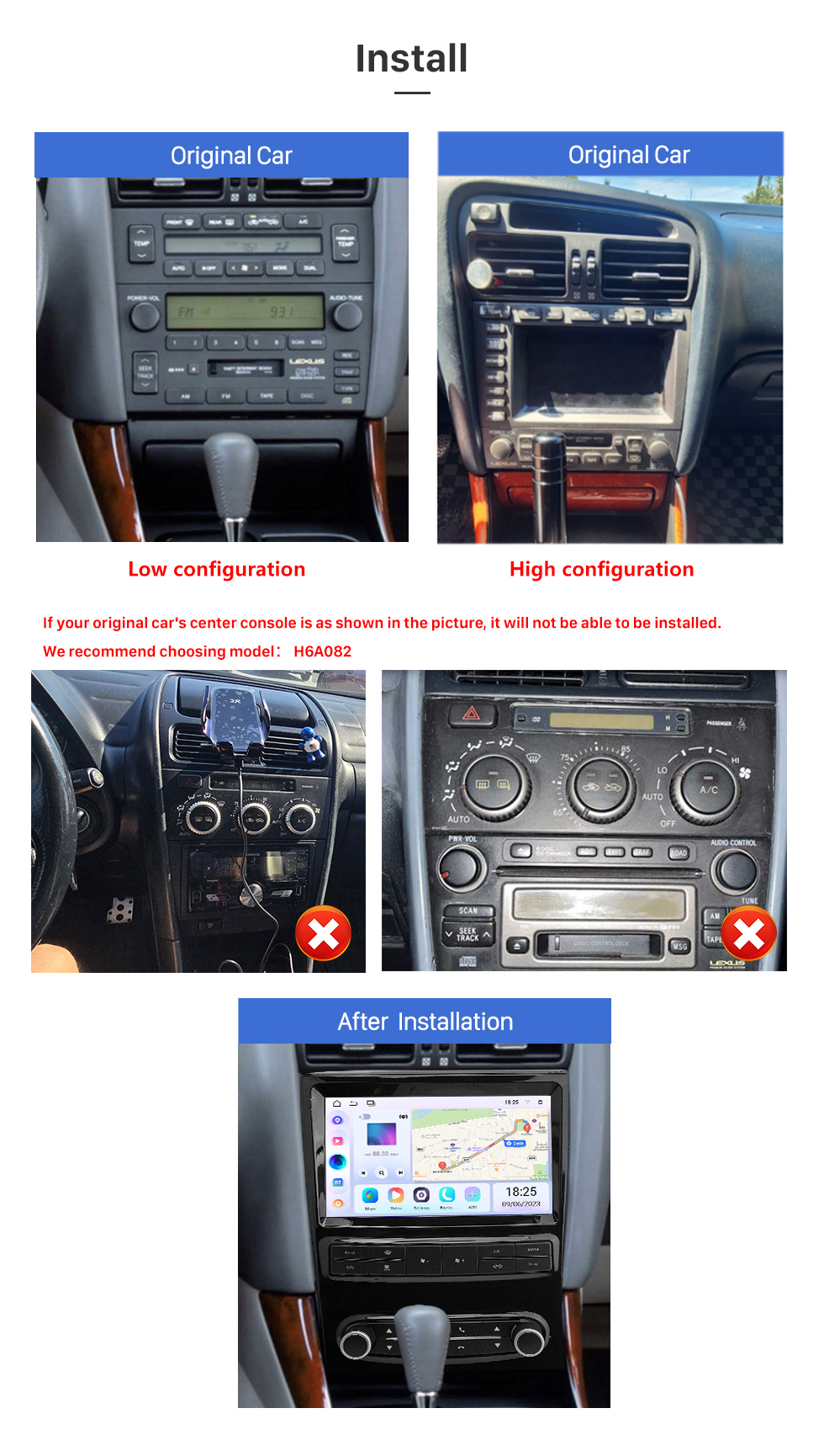 Seicane Android 13.0 de 9 polegadas para 1995-2006 LEXUS IS200 IS300 GS300 / TOYOTA Altezza Stereo Sistema de navegação GPS com suporte para tela de toque Bluetooth Câmera