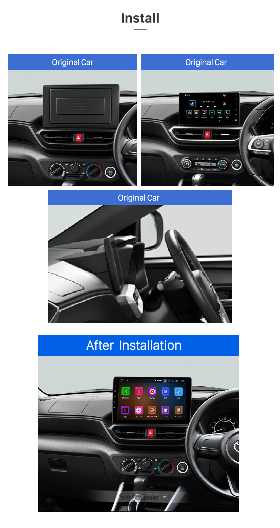 Seicane 10,1 pouces Android 13.0 pour 2021 TOYOTA RAIZE / PERODUA ATIVA Radio de navigation GPS avec Bluetooth HD Écran tactile Prise en charge WIFI TPMS DVR Carplay Caméra de recul DAB +