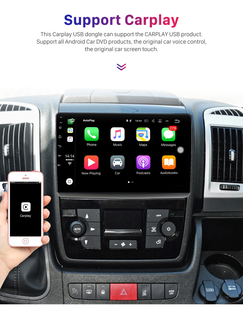 Seicane 9 pouces Android 10.0 écran tactile pour 2011+ FIAT DUCATO Radio stéréo avec Carplay DSP RDS prise en charge commande au volant
