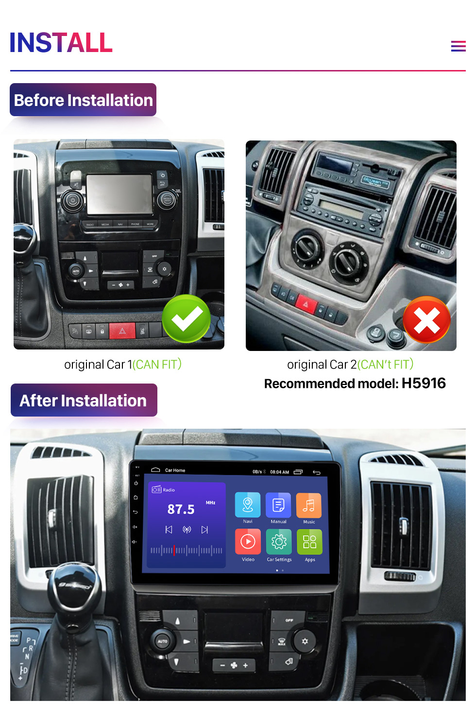 Seicane 9 inch Android 10.0 Touchscreen for 2011+ FIAT DUCATO Radio Stereo with Carplay DSP RDS support Steering Wheel Control