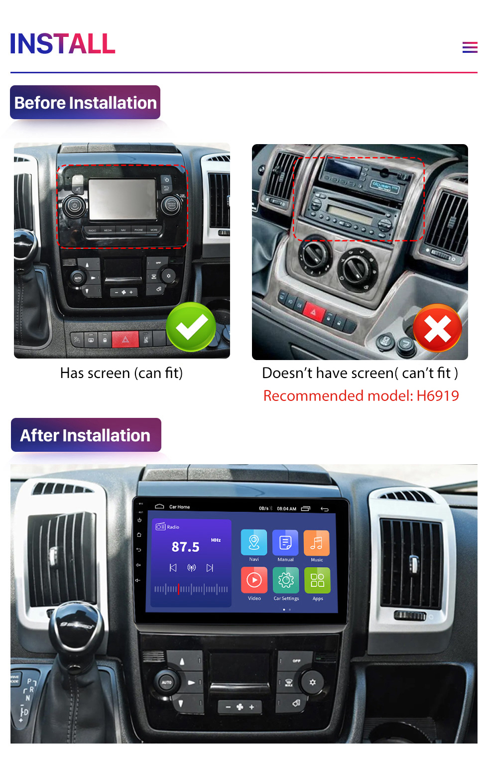 Seicane Tela sensível ao toque Android 10.0 de 9 polegadas para 2011+ FIAT DUCATO Radio Stereo com Carplay DSP RDS support Steering Wheel Control