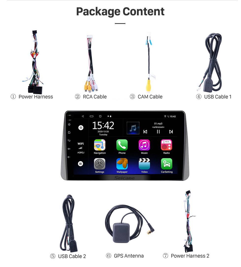 Seicane 9 pouces Android 10.0 pour 2016-2020 FIAT TIPO/EGEA système de navigation GPS stéréo avec caméra de recul Bluetooth OBD2 DVR TPMS