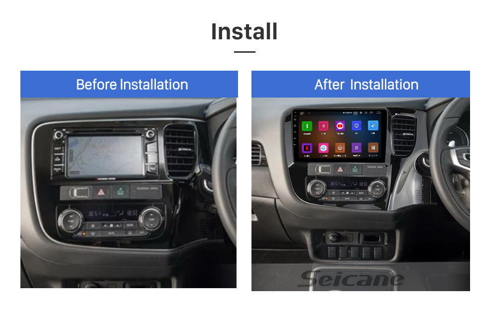 Seicane 9 pulgadas Android 13.0 para 2012-2018 MITSUBISHI OUTLANDER RHD Sistema de navegación GPS estéreo con Bluetooth OBD2 DVR TPMS Cámara de visión trasera