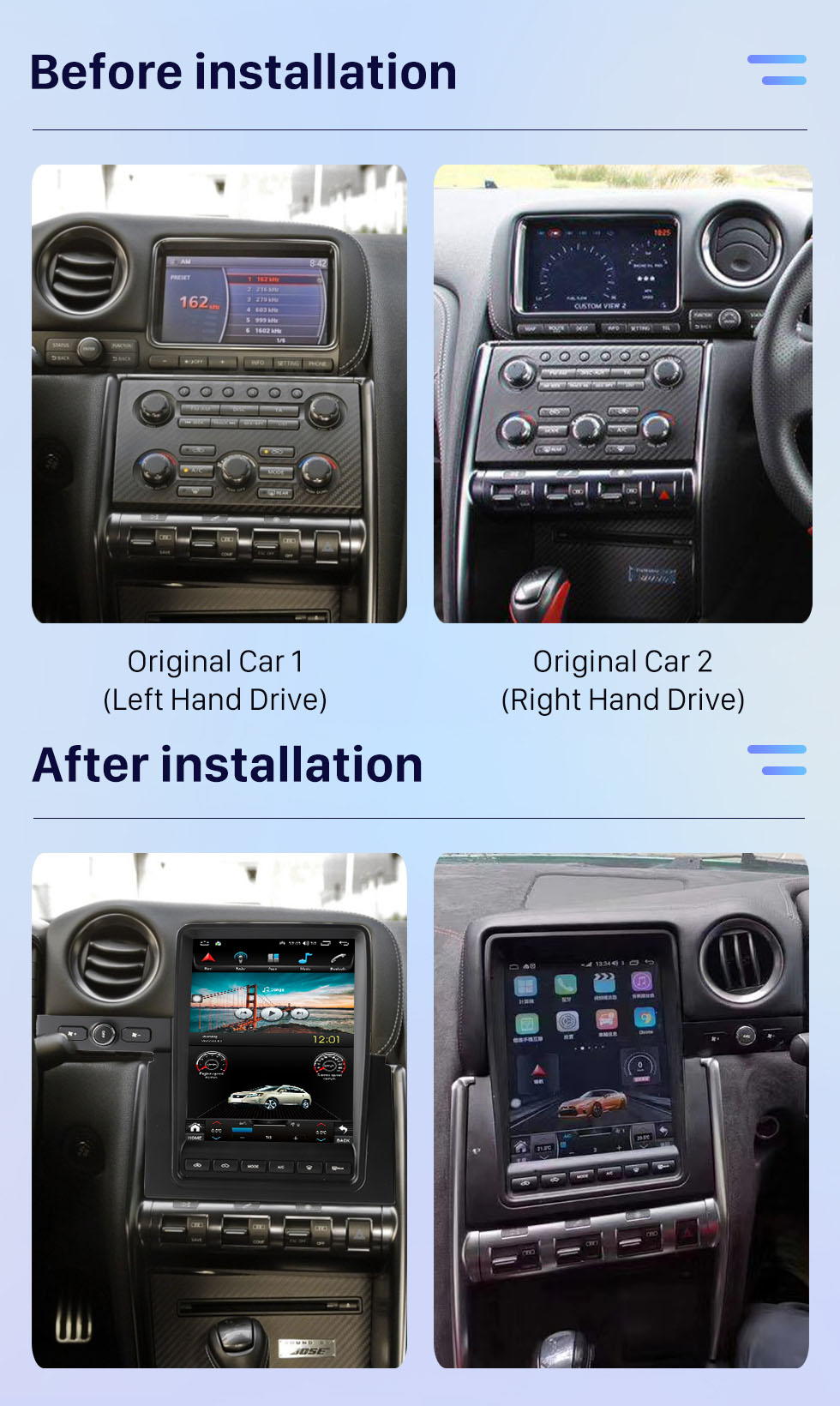 Seicane OEM 9,7 pouces Android 10.0 Radio pour 2008-2015 Nissan GTR GT-R R35 GT-50 R50 Bluetooth WIFI HD Écran tactile Navigation GPS Prise en charge de la caméra Carplay AHD DAB + OBD2