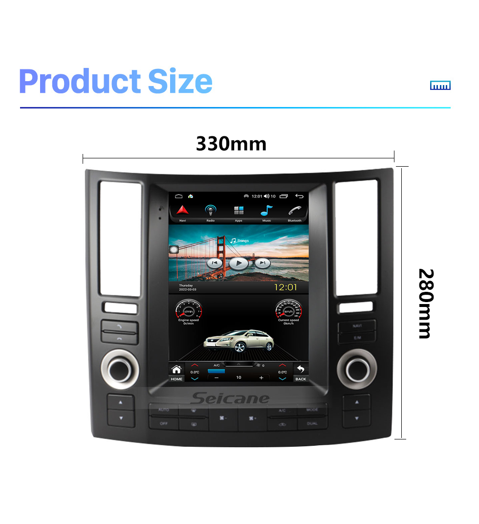 Seicane 9,7 pouces pour 2007-2009 INFINITI FX FX35 FX45 Android 10.0 Unité principale Navigation GPS Radio USB avec prise en charge USB Bluetooth WIFI DVR OBD2 Commande au volant TPMS Seicane 9,7 pouces pour 2007-2009 INFINITI FX FX35 FX45 Android 10.0 Unité principale Navigation GPS Radio USB avec prise en charge USB Bluetooth WIFI DVR OBD2 Commande au volant TPMS
