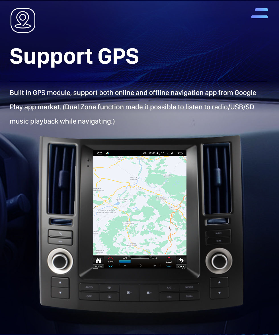 Seicane 9,7 polegadas para 2007-2009 INFINITI FX FX35 FX45 Android 10.0 Unidade principal Navegação GPS Rádio USB com USB Bluetooth WIFI Suporte DVR OBD2 TPMS Controle do volante