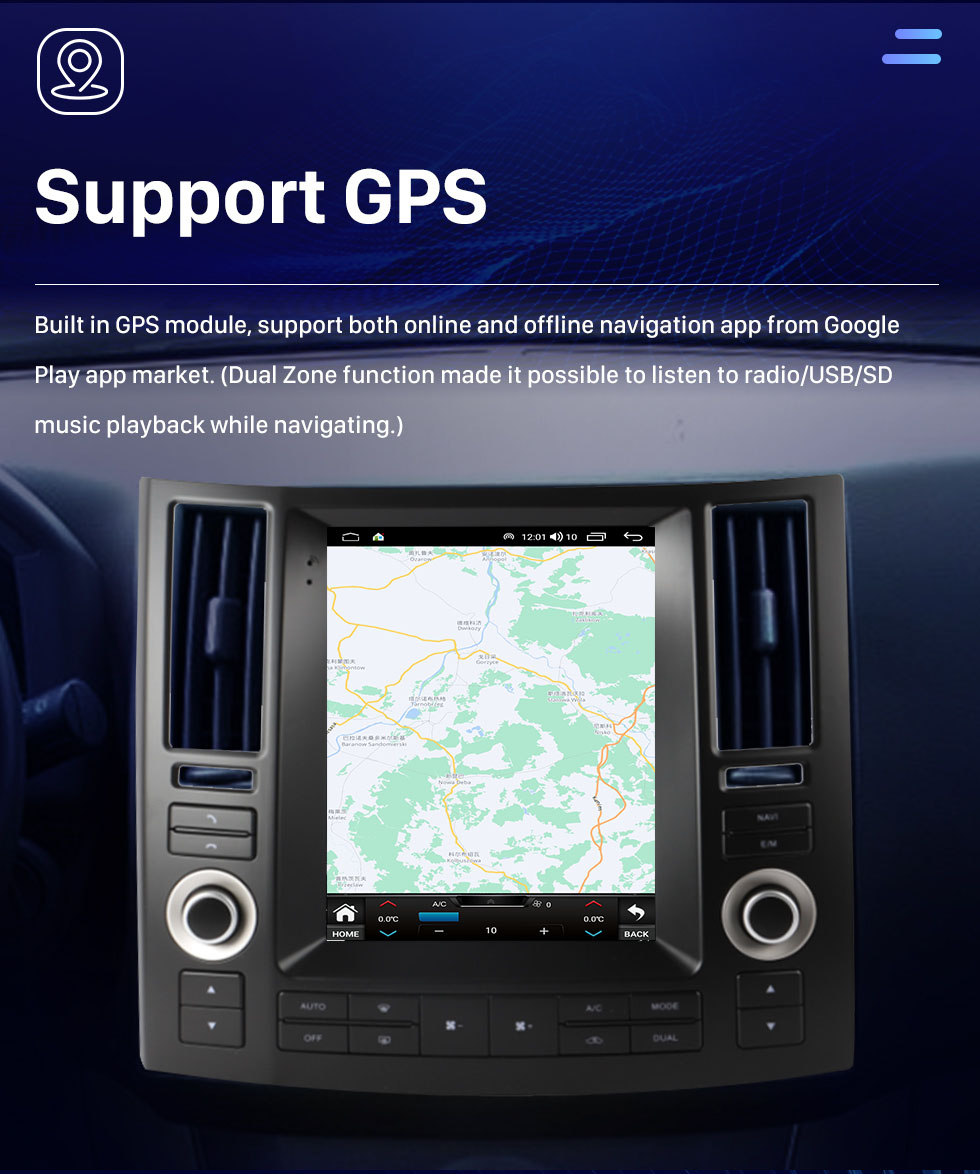 Seicane 9,7 pouces pour 2007-2009 INFINITI FX FX35 FX45 Android 10.0 Unité principale Navigation GPS Radio USB avec prise en charge USB Bluetooth WIFI DVR OBD2 Commande au volant TPMS Seicane 9,7 pouces pour 2007-2009 INFINITI FX FX35 FX45 Android 10.0 Unité principale Navigation GPS Radio USB avec prise en charge USB Bluetooth WIFI DVR OBD2 Commande au volant TPMS