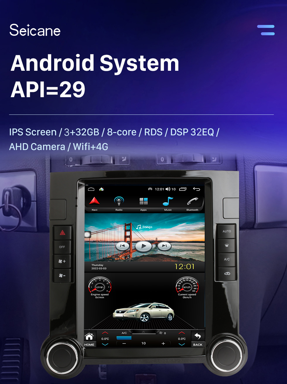 Seicane Tela sensível ao toque HD de 9,7 polegadas para 2003-2010 VW Volkswagen Touareg Android 10.0 Auto rádio Sistema estéreo do carro com Bluetooth Carplay DSP Suporte AHD Camera DVR