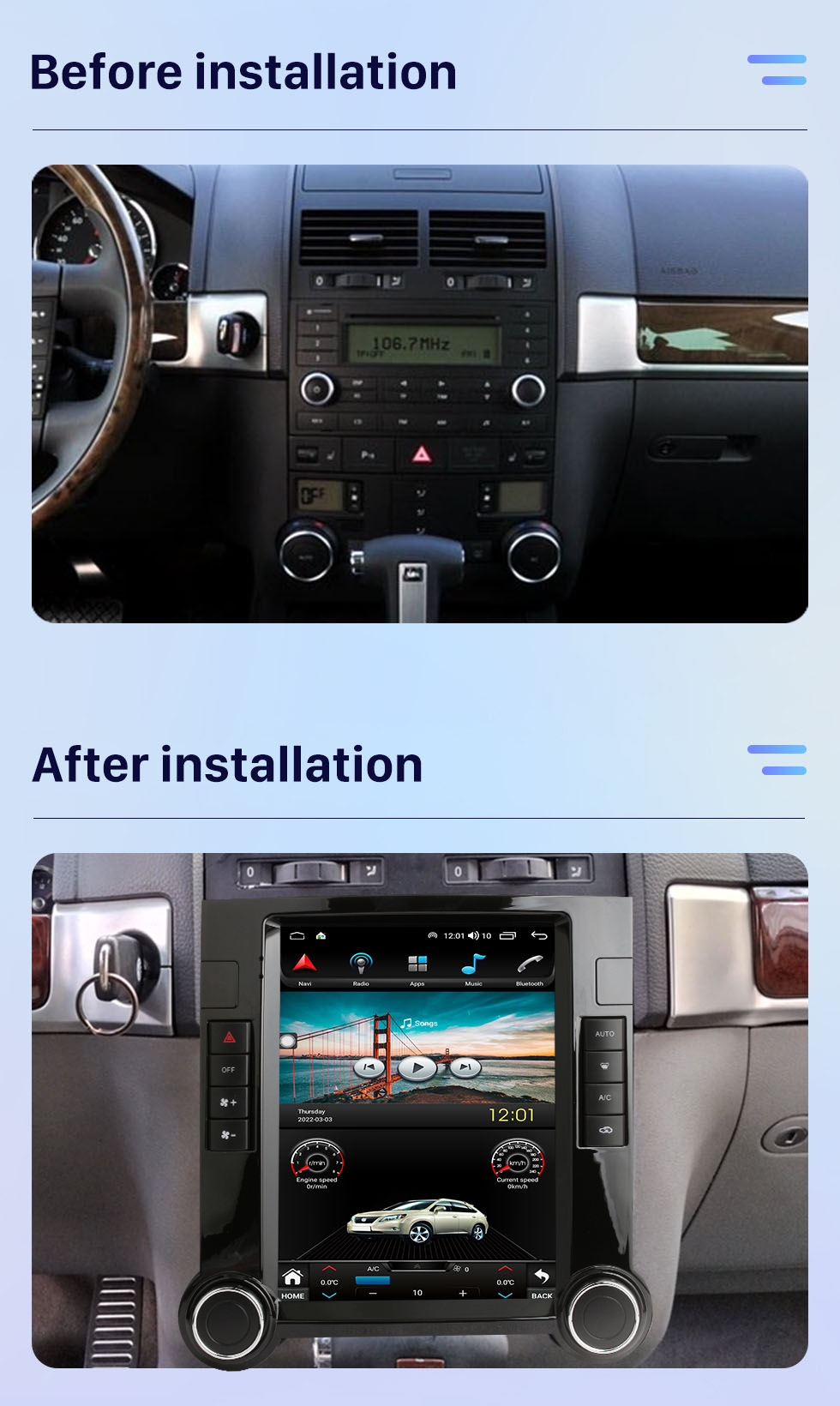 Seicane Tela sensível ao toque HD de 9,7 polegadas para 2003-2010 VW Volkswagen Touareg Android 10.0 Auto rádio Sistema estéreo do carro com Bluetooth Carplay DSP Suporte AHD Camera DVR