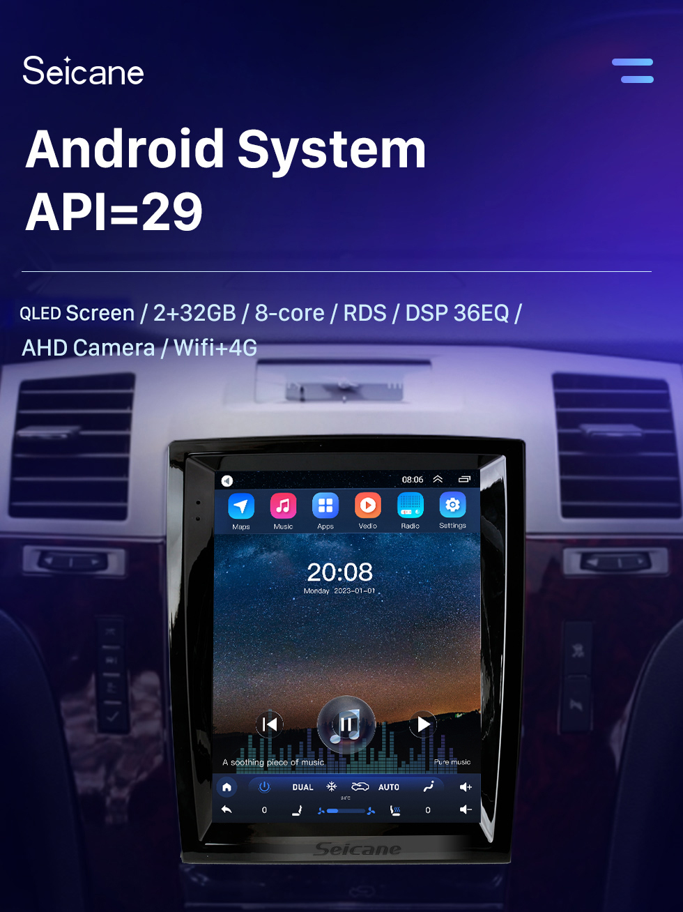 Seicane Pantalla Android 10.0 Telsa de 9.7 pulgadas para 2003-2013 CADILLAC ESCALADE Radio Sistema de navegación GPS con Bluetooth HD Pantalla táctil Soporte Carplay DSP SWC DVR DAB + AHD Cámara