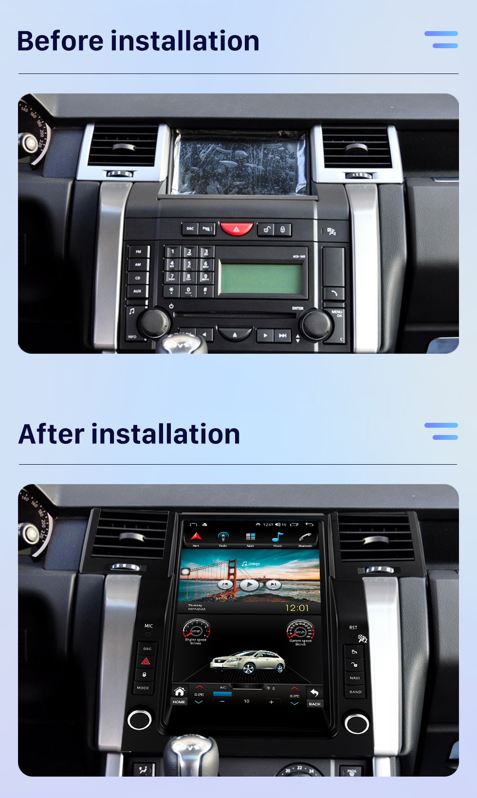 Seicane OEM 12,1 pouces Android 10.0 pour 2005-2009 Land Rover Range Rover Sport Radio Système de navigation GPS avec écran tactile HD Prise en charge Bluetooth Carplay OBD2 DVR TPMS