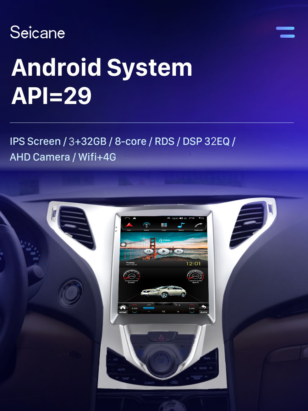Seicane OEM 9,7 pouces Android 10.0 pour 2011-2012 HYUNDAI Azera Radio Système de navigation GPS avec écran tactile HD Bluetooth Carplay Support OBD2 DVR