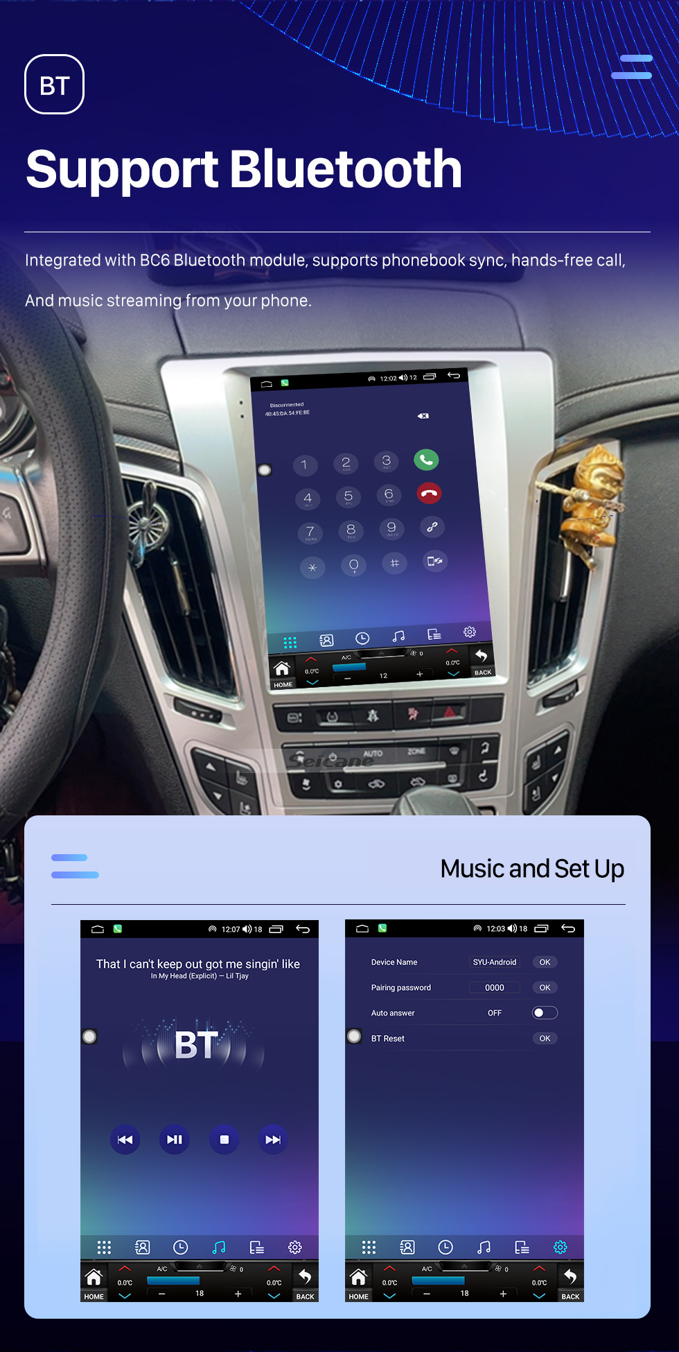 Seicane OEM 9.7 pulgadas Android 10.0 Radio para 2007-2012 Cadillac CTS Bluetooth WIFI HD Pantalla táctil Soporte de navegación GPS Carplay AHD cámara DAB + OBD2