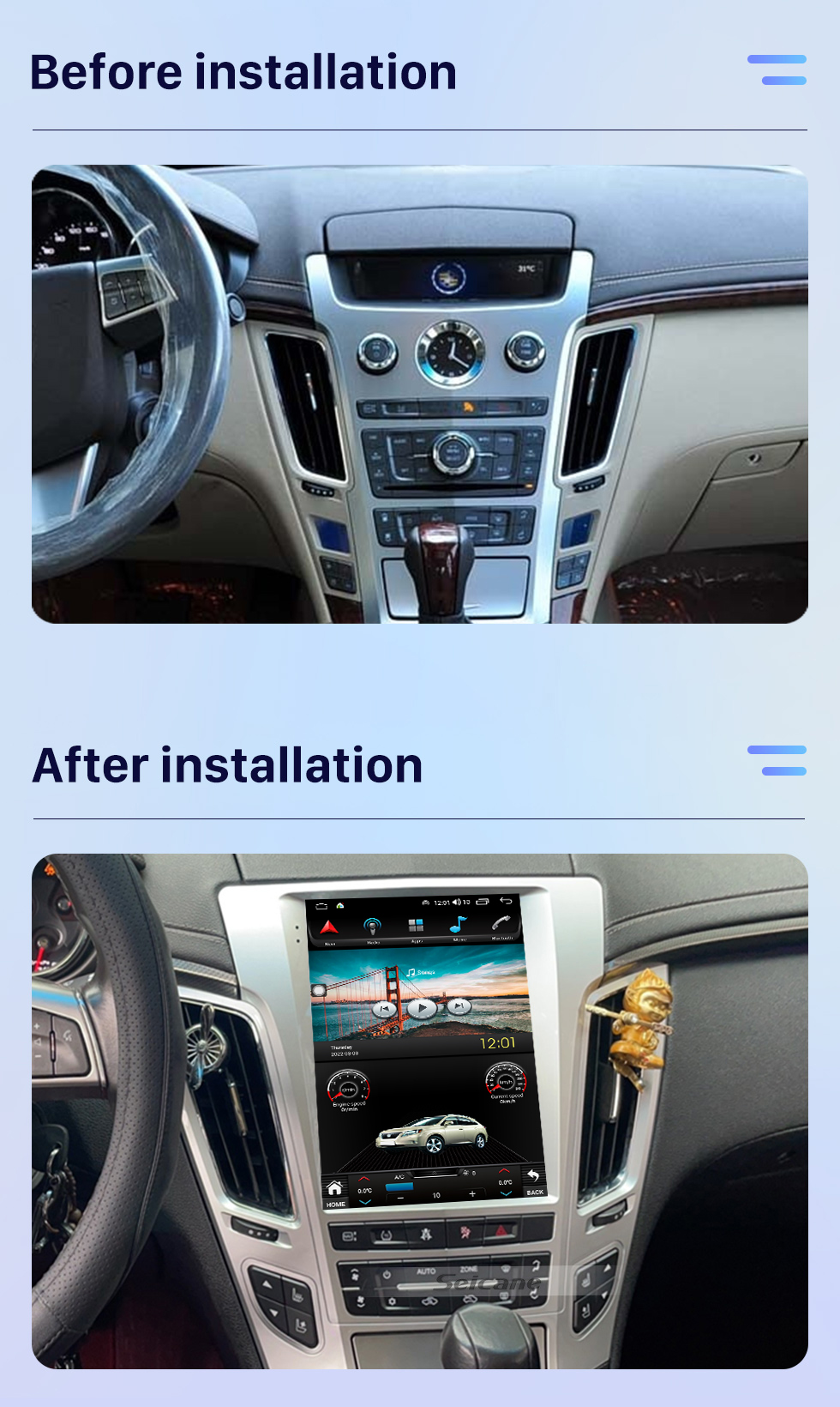 Seicane OEM 9,7 Zoll Android 10.0 Radio für 2007-2012 Cadillac CTS Bluetooth WIFI HD Touchscreen GPS Navigationsunterstützung Carplay AHD Kamera DAB+ OBD2