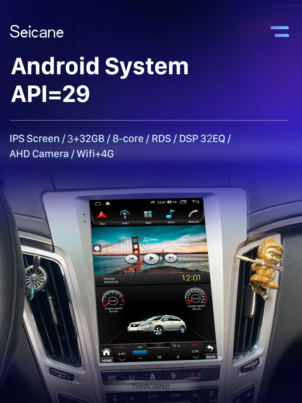 Seicane OEM 9,7 pouces Android 10.0 Radio pour 2007-2012 Cadillac CTS Bluetooth WIFI HD Écran tactile Prise en charge de la navigation GPS Caméra Carplay AHD DAB + OBD2