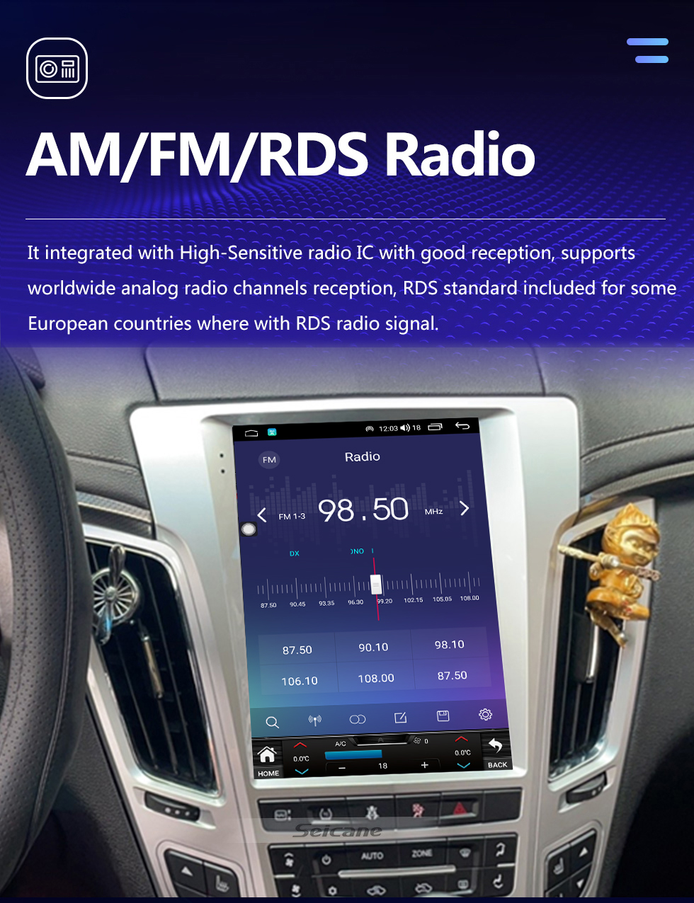 Seicane OEM 9,7 pouces Android 10.0 Radio pour 2007-2012 Cadillac CTS Bluetooth WIFI HD Écran tactile Prise en charge de la navigation GPS Caméra Carplay AHD DAB + OBD2