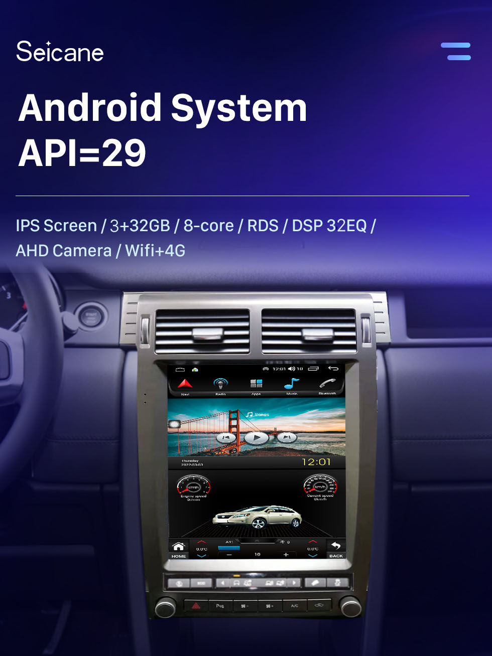 Seicane Rádio de navegação GPS com tela sensível ao toque Android 10.0 HD de 12,1 polegadas para Land Rover Discovery Sport 2016-2019 com suporte Bluetooth USB AUX Carplay TPMS