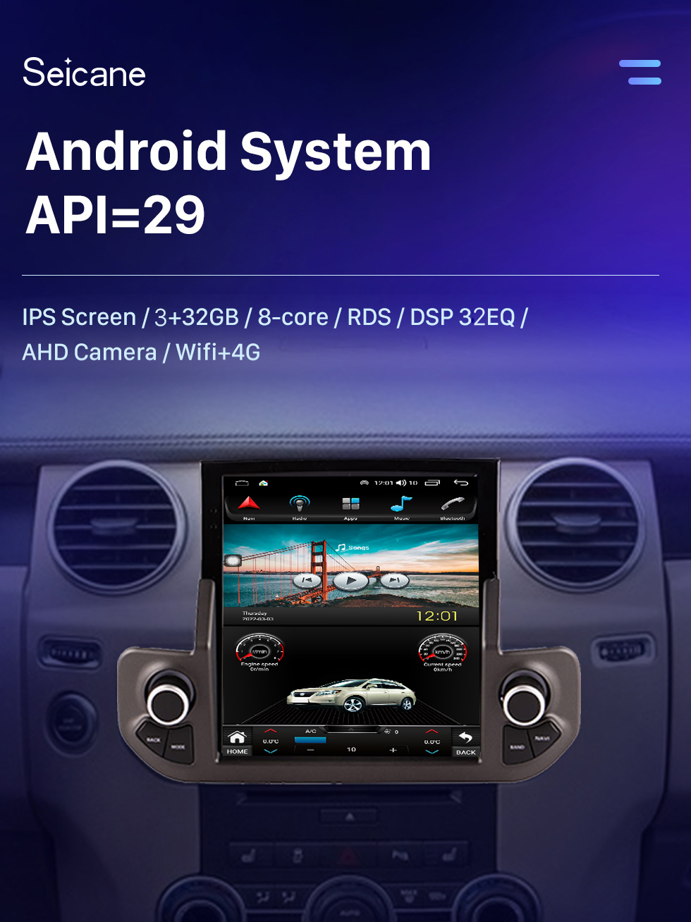 Seicane OEM 9,7 pouces Android 10.0 Radio pour 2009-2016 Land Rover Discoverer 4 LR4 Bluetooth WIFI HD Navigation GPS à écran tactile avec prise en charge Bluetooth Carplay Caméra AHD