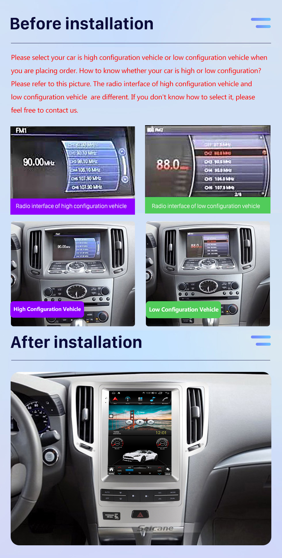 Seicane 9,7-дюймовая стереосистема для Infiniti GX G37 G25 G35 2008-2015 Infiniti FX35 QX70 2007-2012 Радио с Carplay Bluetooth Android Auto