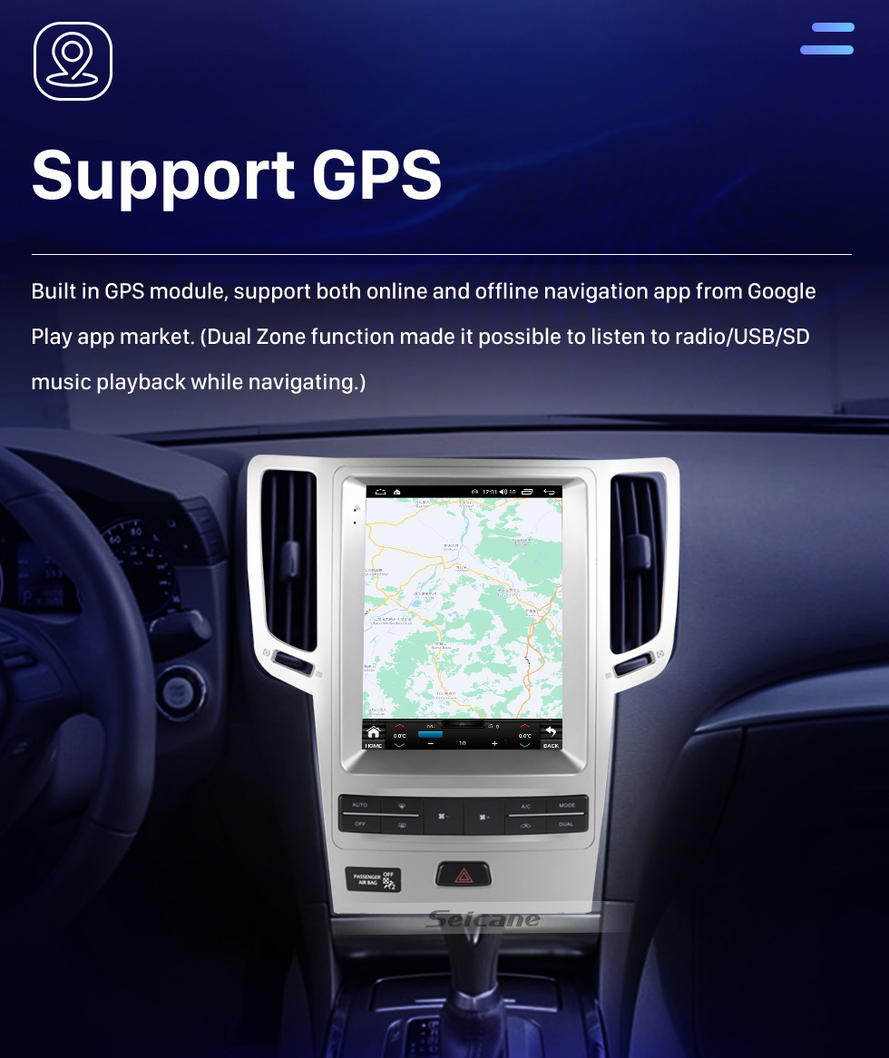 Seicane Stéréo de vente chaude de 9,7 pouces pour Infiniti GX G37 G25 G35 2008- 2015 Infiniti FX35 QX70 2007- 2012 Radio avec Carplay Bluetooth Android Auto