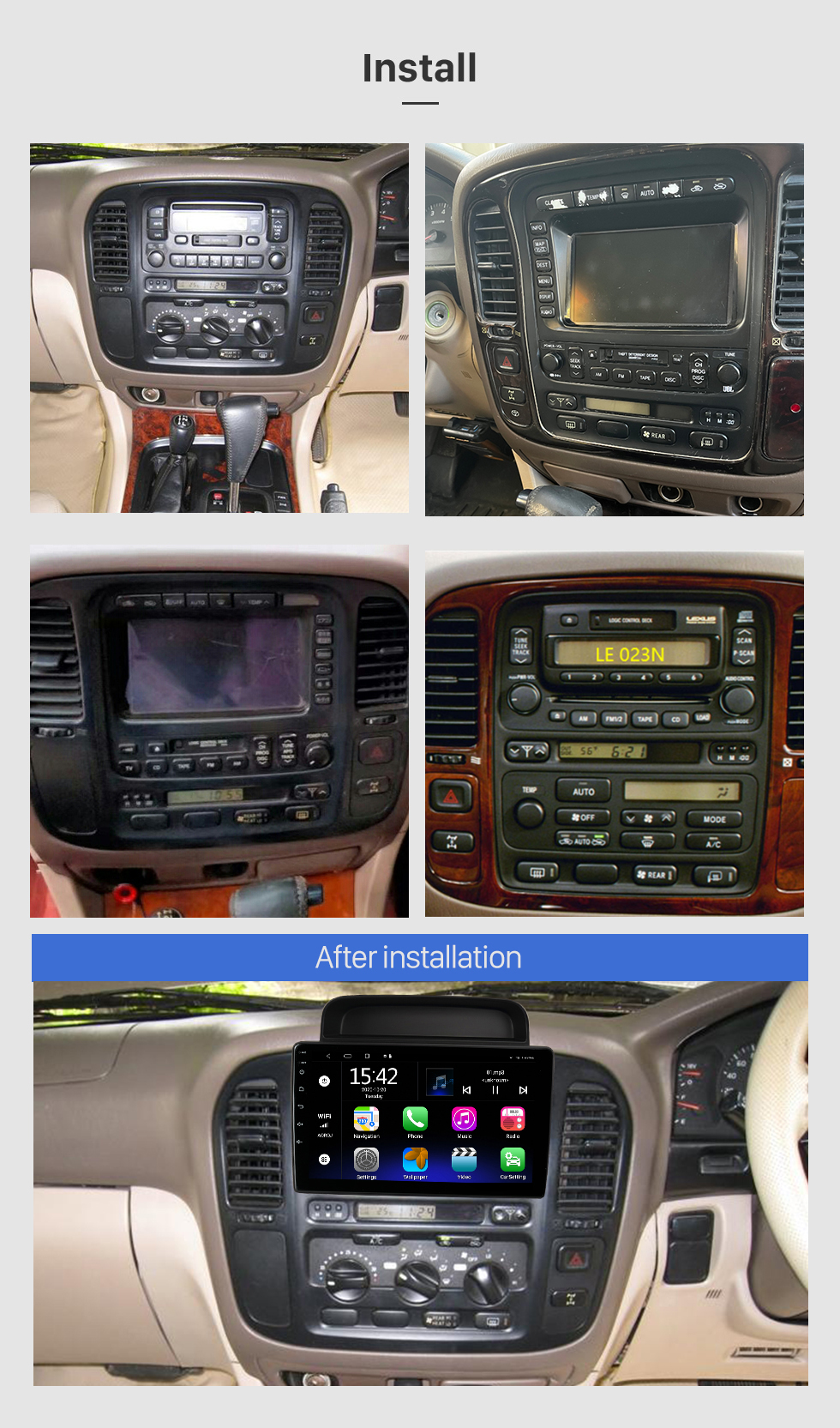 Seicane Todo en uno Android 10.0 10.1 pulgadas 1998 TOYOTA LC100 Radio de navegación GPS de GAMA ALTA con pantalla táctil Carplay Cámara de soporte Bluetooth Seicane Todo en uno Android 10.0 10.1 pulgadas 1998 TOYOTA LC100 Radio de navegación GPS de GAMA ALTA con pantalla táctil Carplay Cámara de soporte Bluetooth