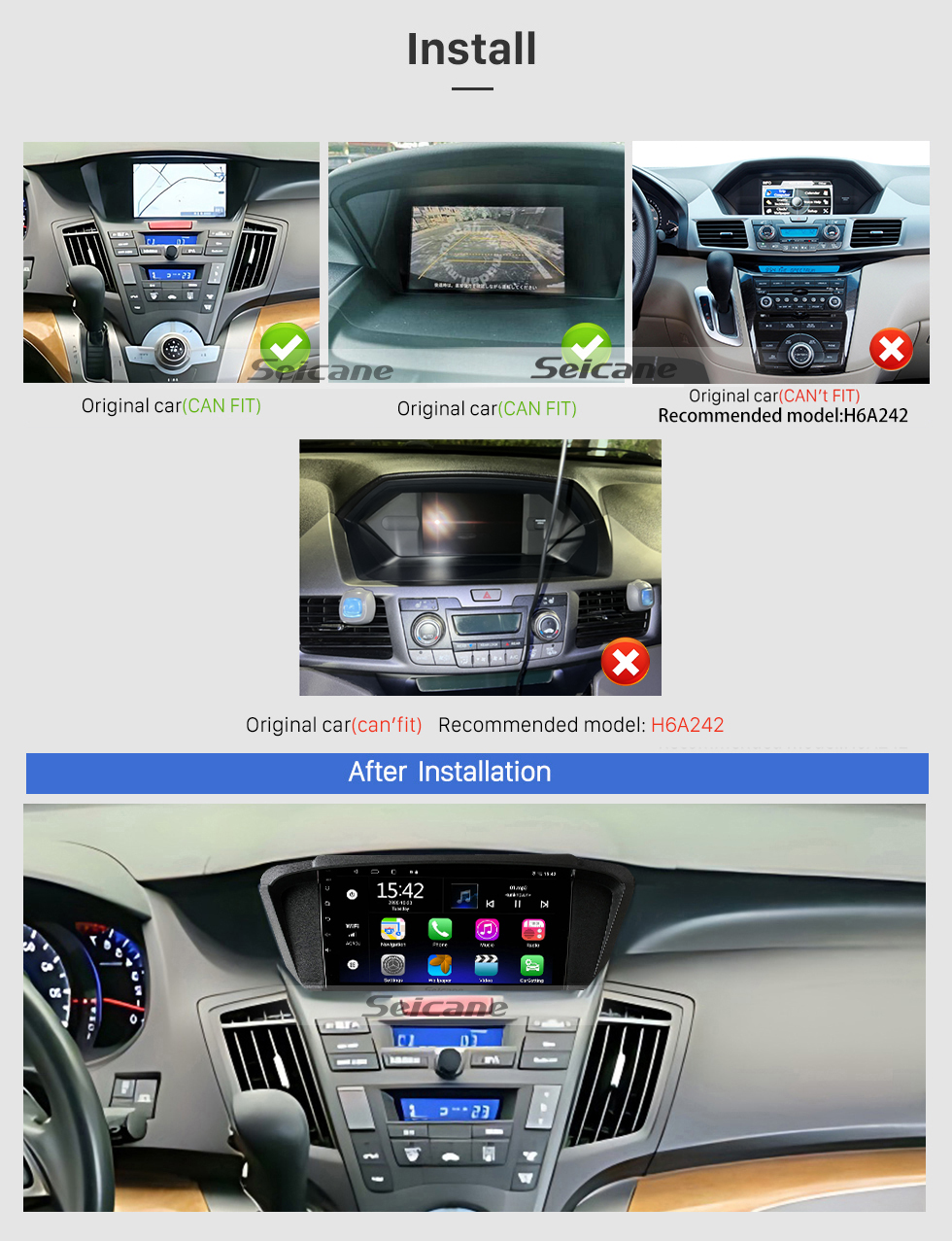 Seicane Android 13.0 de 9 polegadas para 2009-2014 HONDA ODYSSEY LHD Sistema de navegação GPS estéreo com Bluetooth Carplay Android Auto suporte TPMS