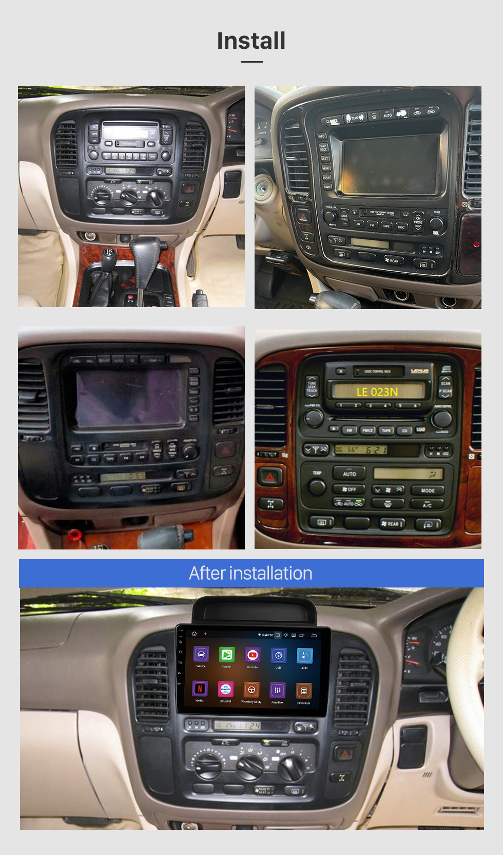 Seicane 10,1 polegadas Android 12.0 para 1998 TOYOTA LC100 HIGH-END GPS Navegação Rádio com Bluetooth HD Touchscreen WIFI Suporte de música TPMS DVR Carplay