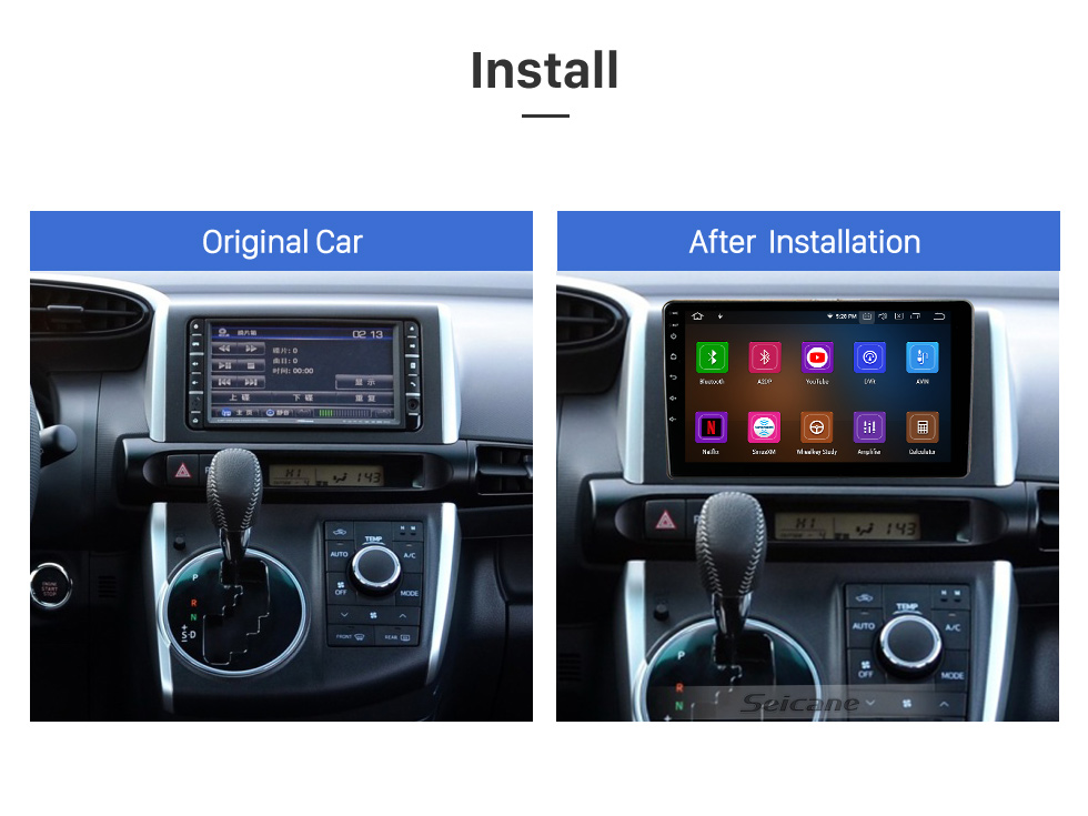 Seicane OEM 9 inch Android 13.0 for 2003-2008 TOYOTA WISH Radio GPS Navigation System With HD Touchscreen Bluetooth support Carplay OBD2 DVR TPMS