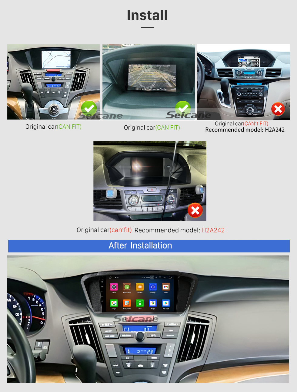 Seicane Android 13.0 de 9 polegadas para 2009-2014 HONDA ODYSSEY LHD Sistema de navegação GPS estéreo com Bluetooth Carplay Android Suporte automático Câmera de backup