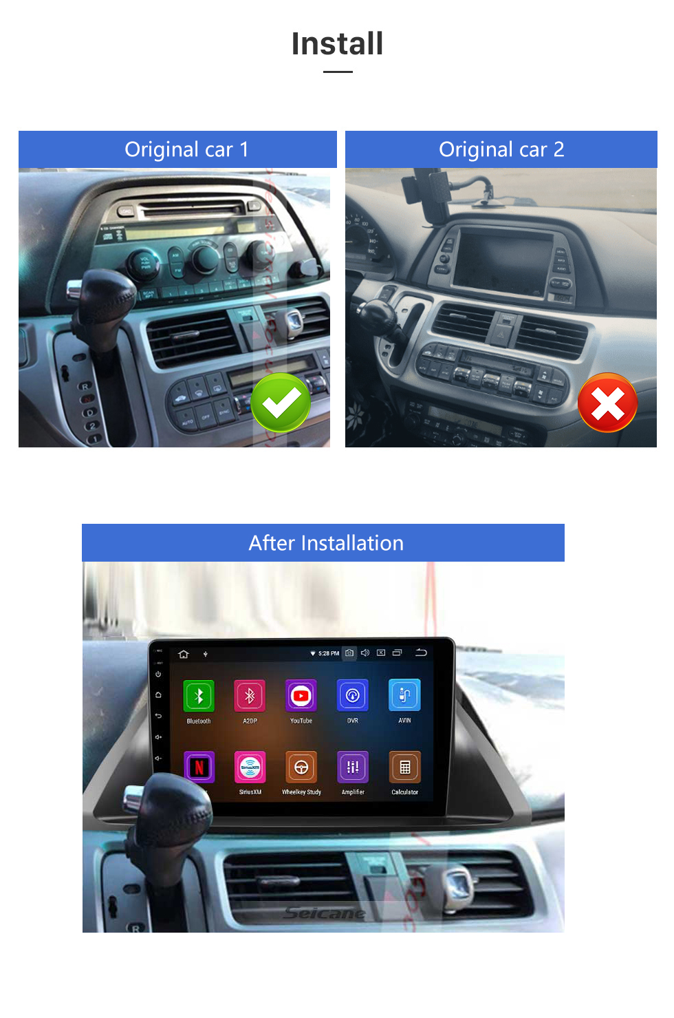 Seicane 10,1 Zoll Android 13.0 HD-Touchscreen-Aftermarket-Radio für 2005–2010 Honda Odyssey (Nordamerika) (LHD) mit Carplay GPS Bluetooth-Unterstützung AHD-Kamera-Lenkradsteuerung