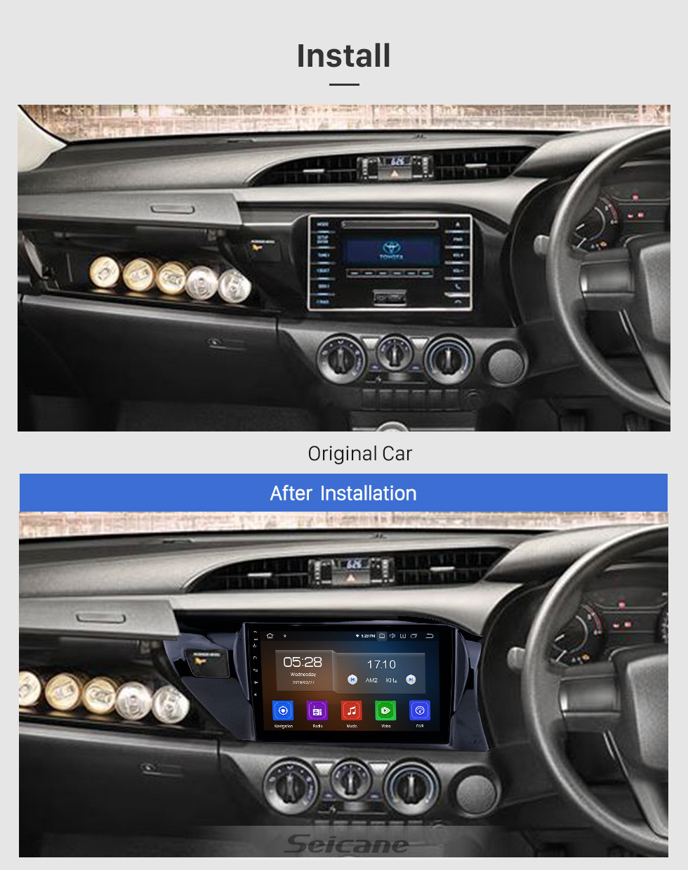 Seicane 10.1 inch 2016-2018 Toyota Hilux RHD Android 9.0 GPS Navigation Radio Bluetooth HD Touchscreen AUX Carplay Music support 1080P Video Digital TV Seicane 10.1 inch 2016-2018 Toyota Hilux RHD Android 9.0 GPS Navigation Radio Bluetooth HD Touchscreen AUX Carplay Music support 1080P Video Digital TV