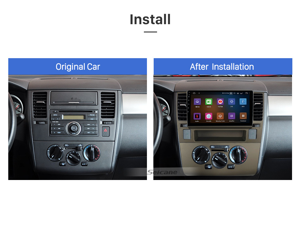 Seicane 9 pulgadas Android 11.0 para 2005-2010 NISSAN TIIDA Radio de navegación GPS con Bluetooth HD Soporte de pantalla táctil TPMS DVR Carplay cámara DAB +