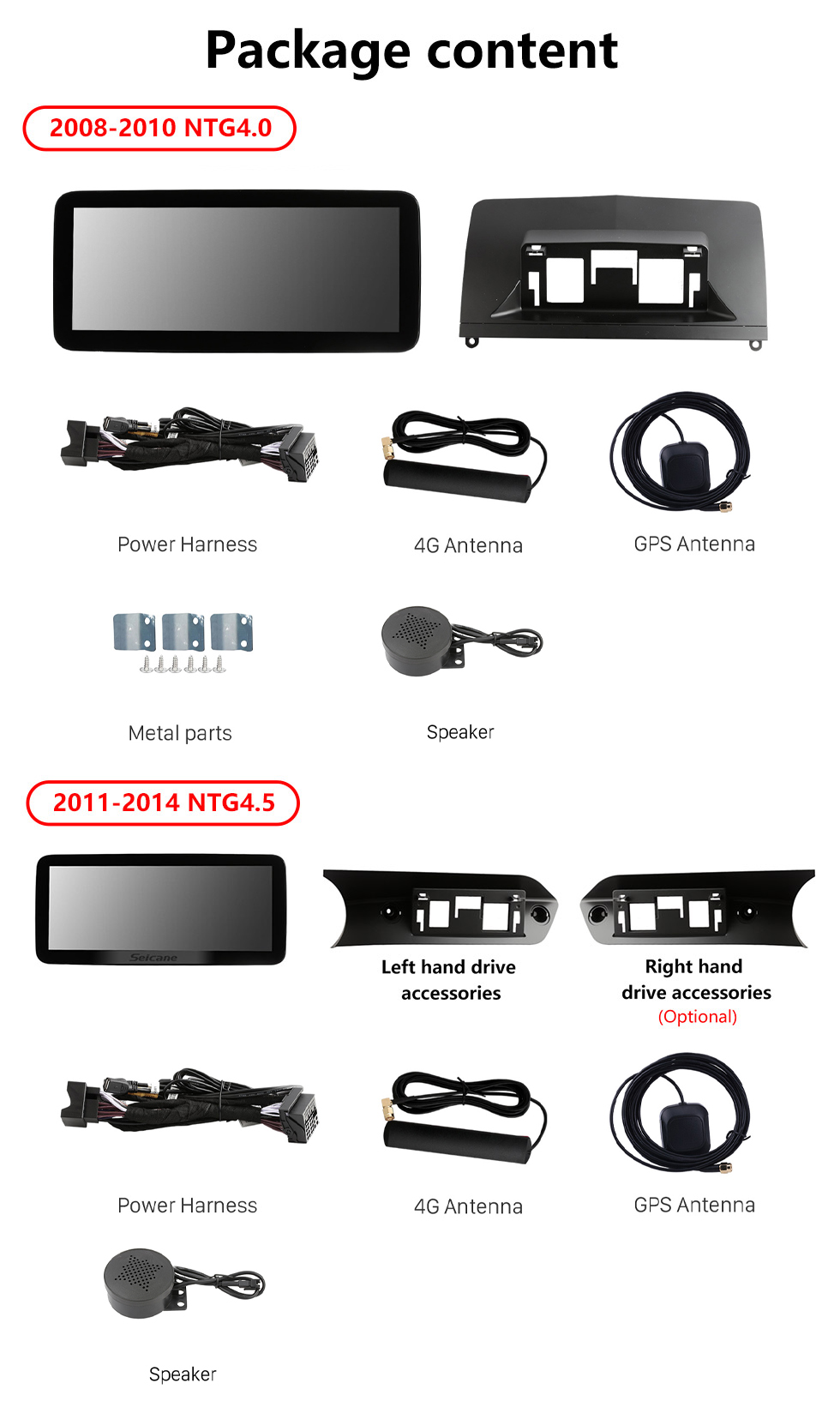 Seicane Carplay 12,3 pouces Android 11.0 pour 2008-2010 2011 2012 2013 2014 Mercedes Classe C W204 C180 C200 C230 C260 C280 C300 Radio Système de navigation GPS avec écran tactile HD Bluetooth