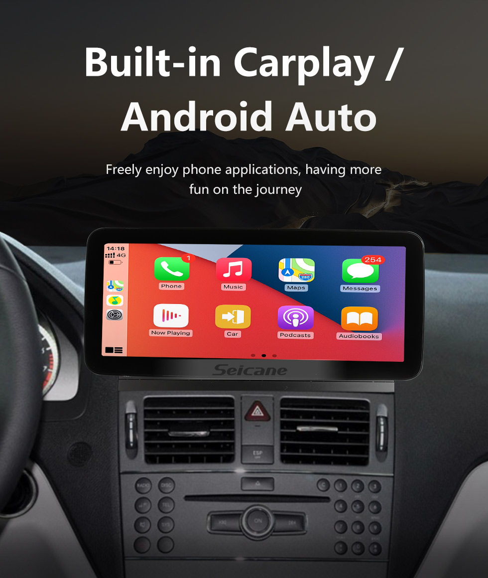 Seicane Carplay 12,3 Zoll Android 11.0 für 2008-2010 2011 2012 2013 2014 Mercedes C-Klasse W204 C180 C200 C230 C260 C280 C300 Radio-GPS-Navigationssystem mit HD-Touchscreen Bluetooth