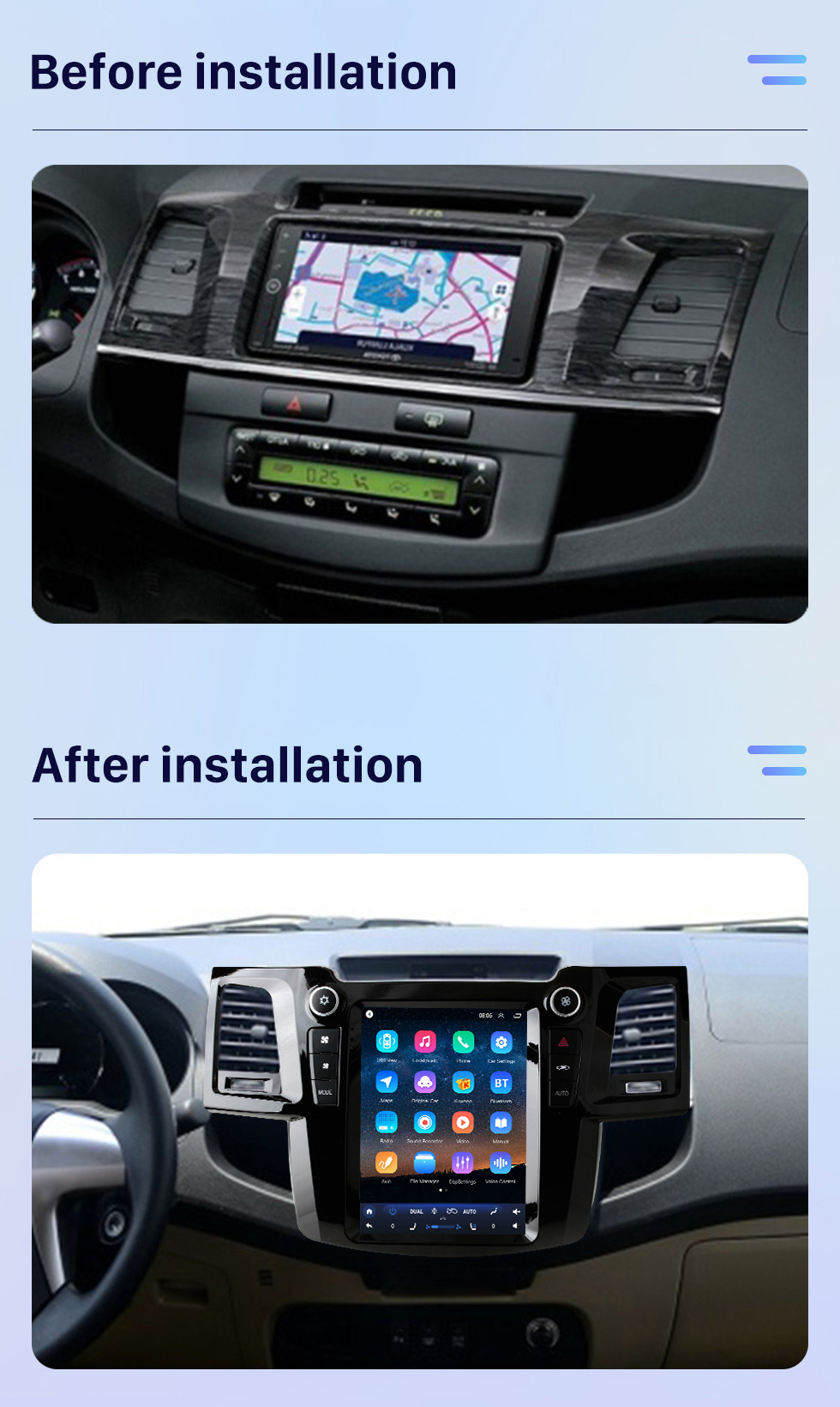 Seicane 9,7 pouces Android 10.0 pour 2004-2015 TOYOTA Fortuner Radio Système de navigation GPS avec écran tactile Bluetooth HD Prise en charge de Carplay DSP SWC DVR DAB + Caméra de recul Seicane 9,7 pouces Android 10.0 pour 2004-2015 TOYOTA Fortuner Radio Système de navigation GPS avec écran tactile Bluetooth HD Prise en charge de Carplay DSP SWC DVR DAB + Caméra de recul