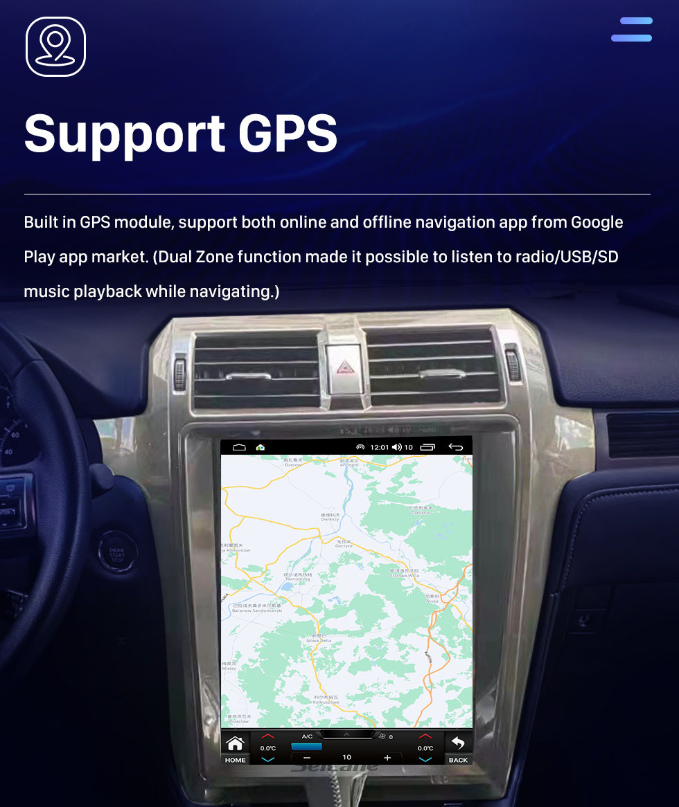 Seicane 15 pouces Android 10.0 aftermarket radio pour 2010-2018 Lexus GX460 Radio Système de navigation GPS avec écran tactile HD Prise en charge Bluetooth Carplay DVR