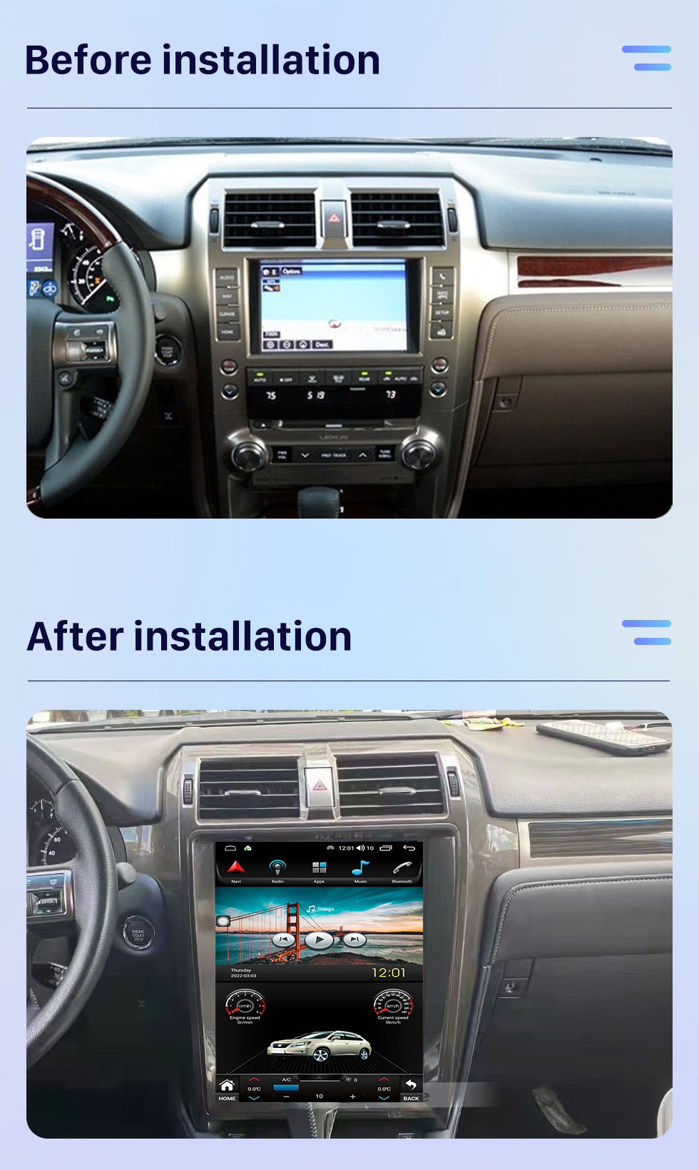 Seicane 15 inch Android 10.0 aftermarket radio for 2010-2018 Lexus GX460 Radio GPS Navigation System With HD Touchscreen Bluetooth support Carplay DVR Seicane 15 inch Android 10.0 aftermarket radio for 2010-2018 Lexus GX460 Radio GPS Navigation System With HD Touchscreen Bluetooth support Carplay DVR