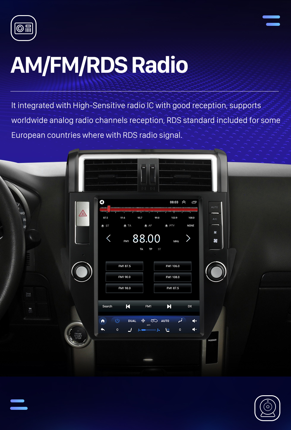 Seicane Radio de navegación GPS con pantalla táctil Android 10.0 HD de 12,1 pulgadas para TOYOTA PRADO 2010-2013 con Bluetooth Carplay