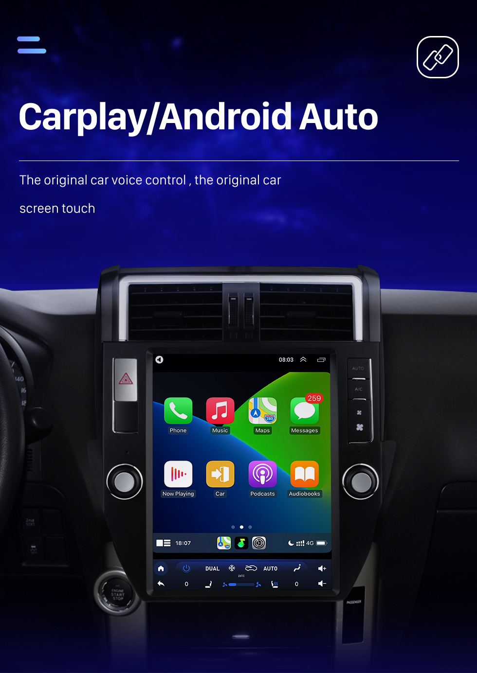 Seicane Radio de navegación GPS con pantalla táctil Android 10.0 HD de 12,1 pulgadas para TOYOTA PRADO 2010-2013 con Bluetooth Carplay