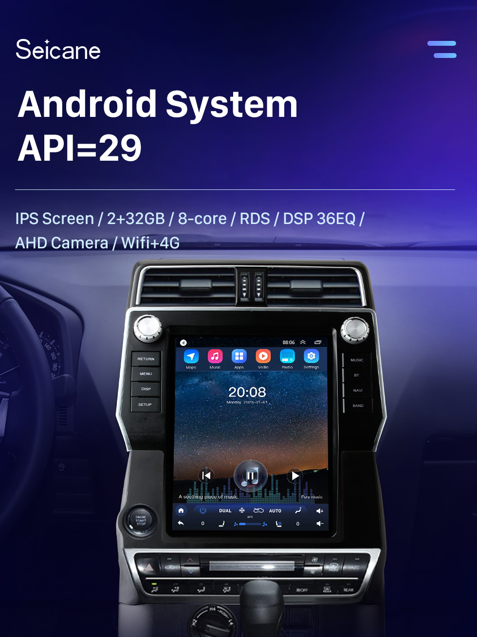 Seicane Radio de navegación GPS con pantalla táctil HD Android 10,0 de 12,1 pulgadas para TOYOTA LAND CRUISER 2018-2020 con Bluetooth Carplay