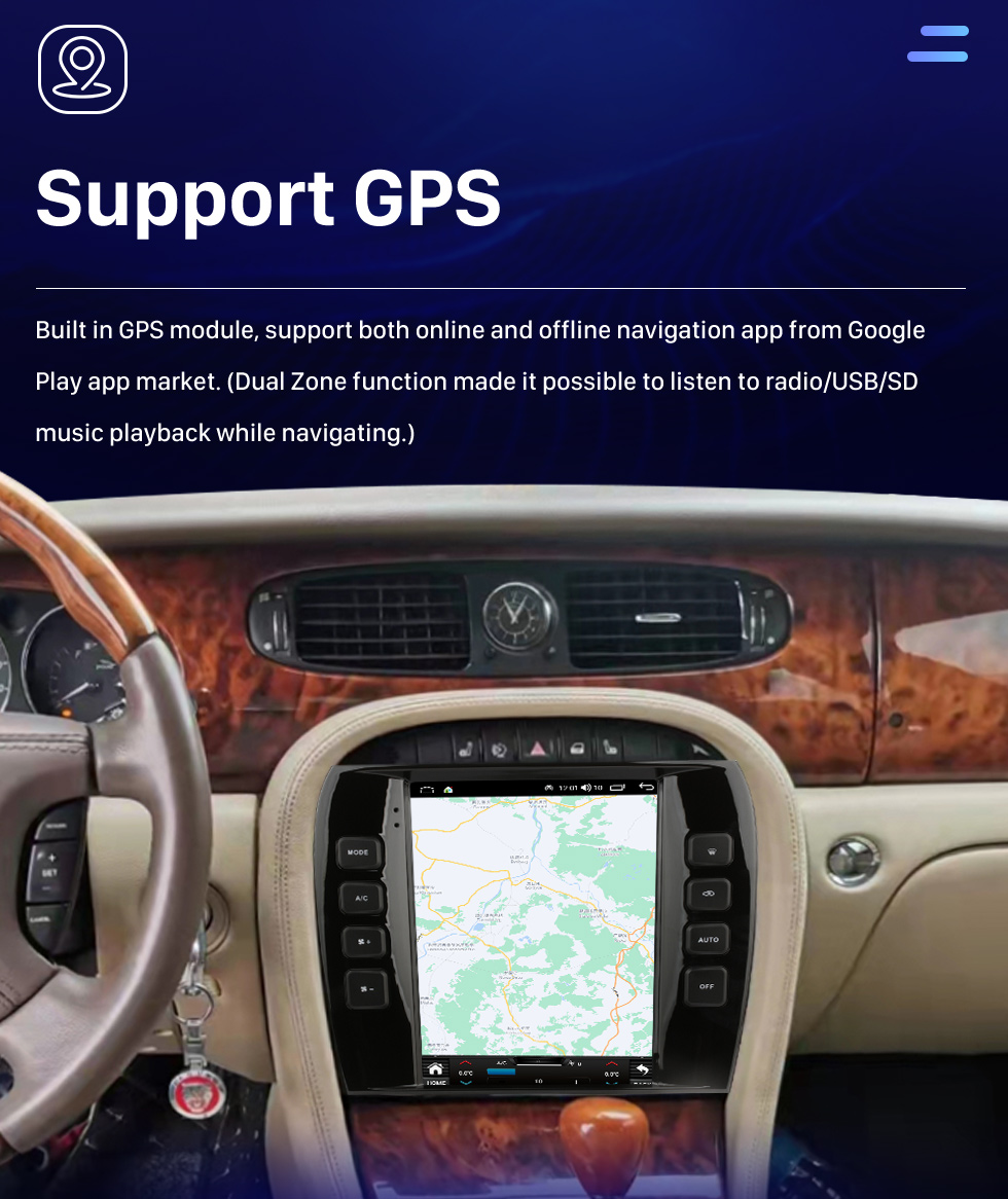 Seicane Rádio de navegação GPS Android 10.0 OEM de 9,7 polegadas para 2004-2008 Jaguar XJ estéreo com suporte para Bluetooth Carplay Controle de volante de câmera AHD