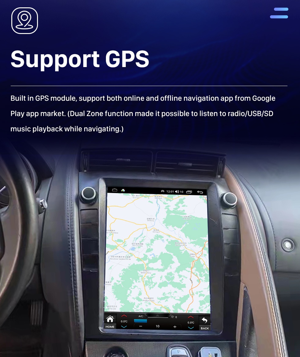 Seicane OEM 9,7 pouces Android 10.0 pour 2013 Jaguar F-TYPE XJ Radio Système de navigation GPS avec écran tactile HD Prise en charge Bluetooth Carplay DVR TPMS OBD2