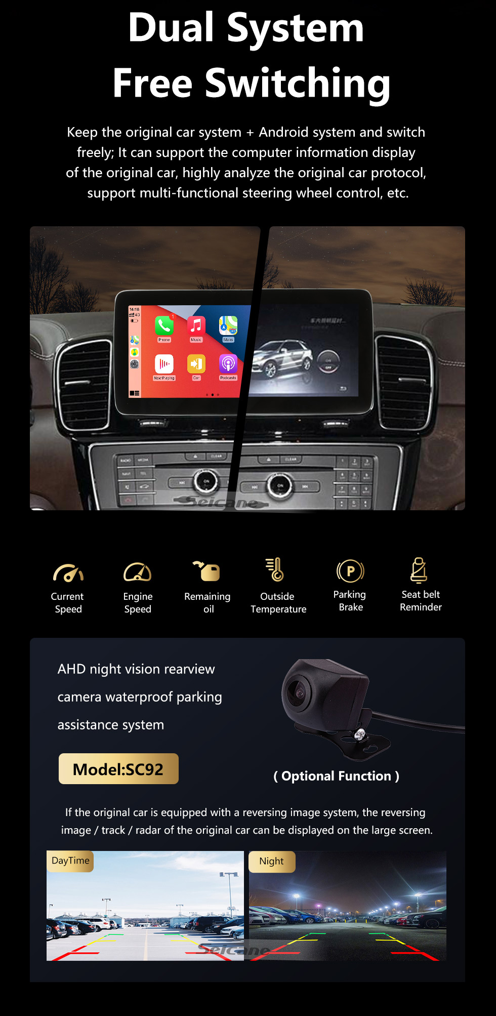 Seicane Carplay 9 polegadas Android 10.0 para 2015 2016 2017 2018 Mercedes GLE NTG5.0 Sistema de navegação GPS estéreo com Bluetooth Android Auto suporte rede 4G