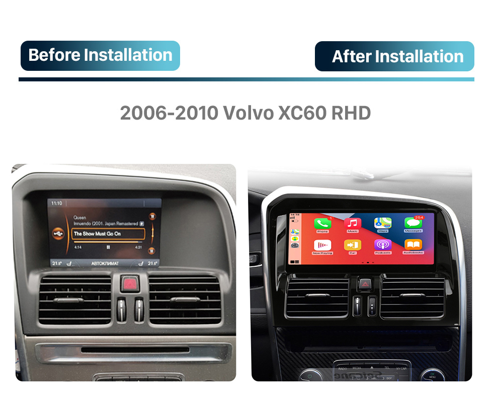 Seicane Radio à écran tactile Android 10 pour mise à niveau stéréo Volvo XC60 RHD 2006-2010 avec prise en charge Bluetooth Carplay Caméra de recul WIFI Commande au volant