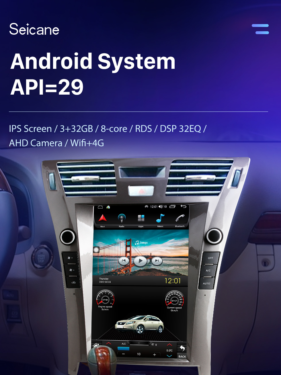 Seicane 12,1-дюймовый экран Android Tesla для Lexus LS460 2006 г. 2007–2013 гг. Стереообновление с поддержкой Carplay Bluetooth Поддержка AHD-камеры Управление на руле
