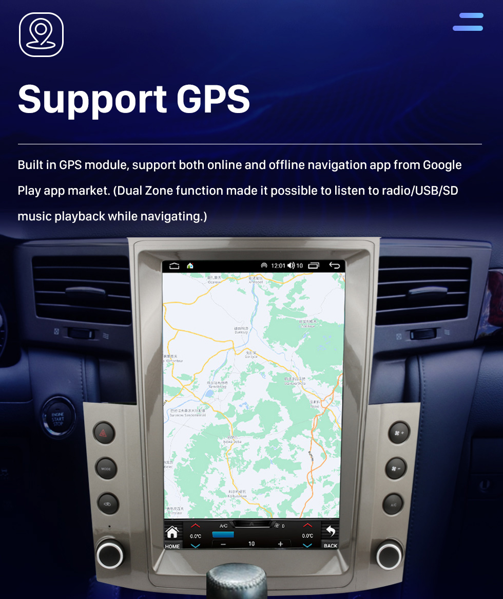 Seicane Radio de coche de 12,1 pulgadas Android 10,0 para 2007-2009 Lexus LX570 sistema de navegación GPS con Bluetooth Carplay compatible con OBD2 DVR TPMS
