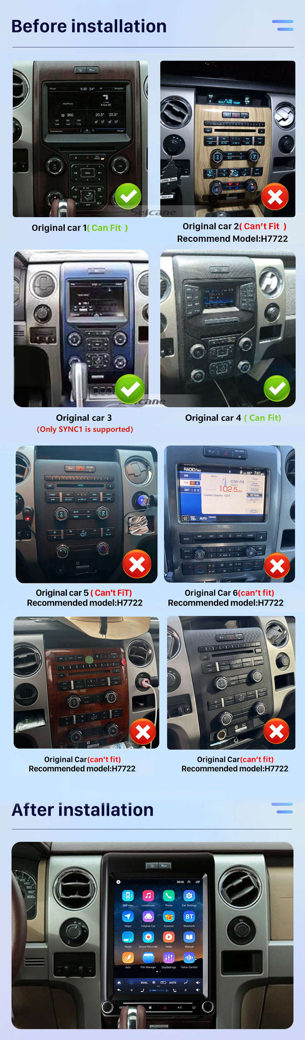 Seicane Écran tactile HD 12,1 pouces pour 2009-2013 Ford F150 Mustang Radio Stéréo de voiture avec RDS DSP Bluetooth Prise en charge de la navigation GPS Caméra 360°